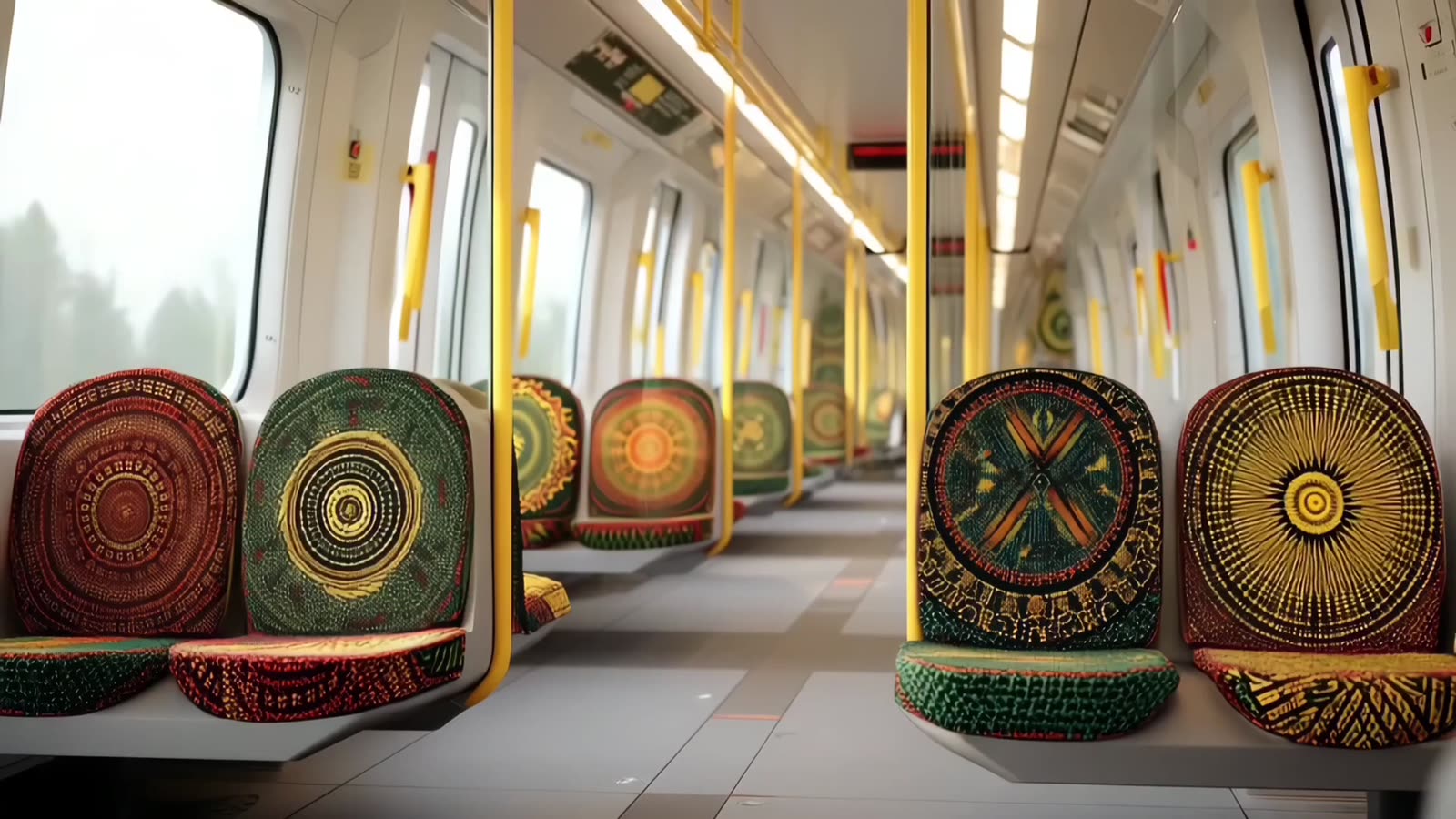 Tunnelbanevagn där sätena är mönstrade som eritreanska korgar